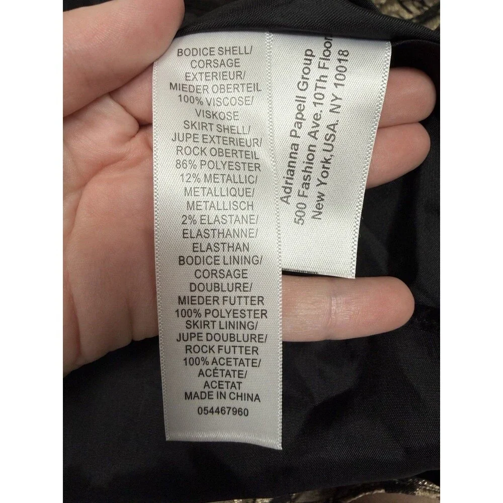 Aidan Mattox Adrianna Papell Dress Size 6 Black Gold Metallic Jacquard Gown - Picture 8 of 11